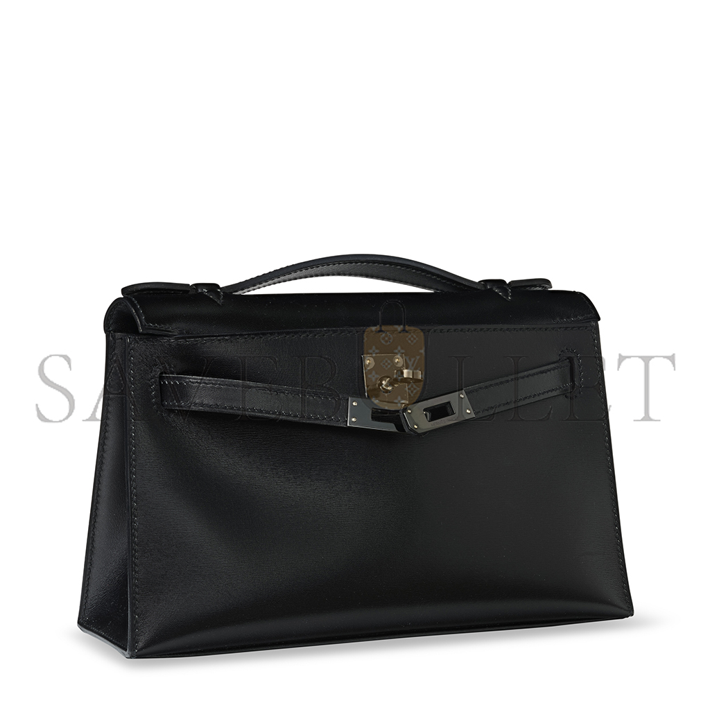 H**mes master black box leather so black kelly pochette with pvd hardware (22*14*7cm)